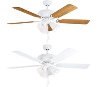 EGLO Ventilateur de plafond LAS PALMAS, ventilateur à 5 pales avec lumière, chaîne de tirage, boîtier en acier en blanc mat, fonctionnement été hiver, moteur AC, Ø 132cm
