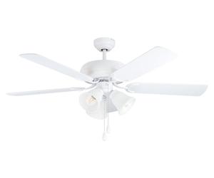 EGLO Ventilateur de plafond LAS PALMAS, ventilateur à 5 pales avec lumière, chaîne de tirage, boîtier en acier en blanc mat, fonctionnement été hiver, moteur AC, Ø 132cm