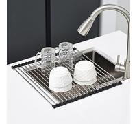 Égouttoir 43 x 40 cm | Tapis de lavabo pliable | Acier inoxydable 304/silicone | Peut être comme égouttoir de lavabo (noir)