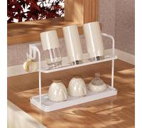Égouttoir à tasses 2 niveaux avec plateau de récupération, support multifonction de comptoir pour tasses et verres avec crochets, organisateur d'évier de cuisine Double beige,Brun double couche,Double