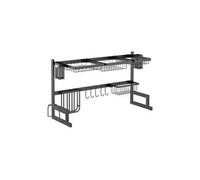 HOMCOM Égouttoir à vaisselle Au-dessus de l'évier 2 niveaux Porte-couteaux Acier noir 93x30x52,5 cm
