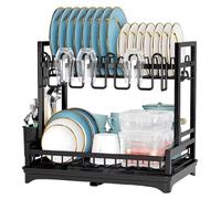 Égouttoir à vaisselle - 2 niveaux - Inox - Noir mat - Avec bac récupérateur et range-couverts