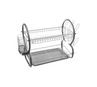 Egouttoir à Vaisselle 2 Niveaux pour 17 Assiettes avec Bac et Porte-couverts Homeline Gris anthracite