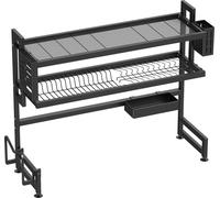 Égouttoir à vaisselle à placer au-dessus de l'évier - Égouttoir/étagère - Capacité XXL - 2 niveaux - Acier au carbone - Résistant à la rouille - Modèle sur pied