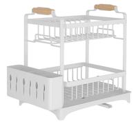 Égouttoir à vaisselle, conception à 2 niveaux, support pour ustensiles, BLANC, 2 niveaux