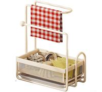 Égouttoir à vaisselle de cuisine multifonction avec égouttoir, étroit pour le rangement des bords pour comptoir d'évier, porte-éponge ventilé pour serviettes et nettoyage (beige)