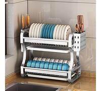 Égouttoir à Vaisselle, égouttoir à Vaisselle à 2 Niveaux en Acier Inoxydable 304, égouttoir à Vaisselle avec bac d'égouttement, avec Porte-ustensiles, Support pour Planche à découper, égoutt