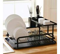 Égouttoir à vaisselle en métal à double couche, égouttoir de cuisine en acier au carbone avec plateau pratique, égouttoir de rangement de vaisselle moderne et portable pour tasses, assiettes et bols. 