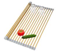 Égouttoir à vaisselle enroulable de couleur dorée, grand égouttoir en acier inoxydable à placer au-dessus de l'évier, adapté aux plans de travail de cuisine, pour les éviers d'une largeur inférieure à