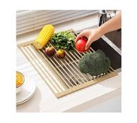 Égouttoir à vaisselle enroulable et multifonctionnel, égouttoir de cuisine pliable à poser sur l'évier, revêtement en silicone intégral, barre en acier inoxydable, égouttoir antidérapant pour plan de