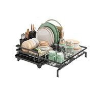 Égouttoir à vaisselle extensible avec support et bec verseur rotatif pour vaisselle et couverts