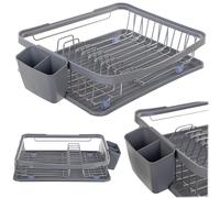 Égouttoir à vaisselle KADAX 33 x 43 x 12 cm, égouttoir pour vaisselle, support à vaisselle, égouttoir avec bac d'égouttage et panier à couverts, séchoir à vaisselle (gris)