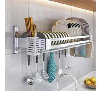 Égouttoir à vaisselle mural en acier inoxydable 304 avec plateau de vidange et support à couverts (80 x 30 cm)