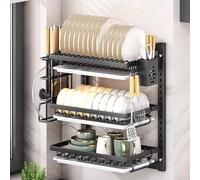 Égouttoir à vaisselle mural multifonction pour tasses, baguettes et assiettes, système de drainage complet inclus