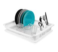 Égouttoir à vaisselle - ORION - 46x37x8,5 cm - Blanc - Sans BPA - 12 assiettes - Compartiments couverts