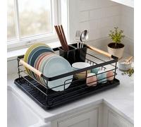 Égouttoir à vaisselle pour comptoir de cuisine ou dans l'évier - Petit égouttoir à vaisselle pour camping-car et petit appartement, espace de comptoir, égouttoir compact avec porte-ustensiles et bec d