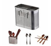 Égouttoir à vaisselle - S'AGRANDIR - 14x7x11 cm - Inox 304 brossé - Double compartiment - Crochets muraux