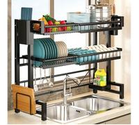 Égouttoir à vaisselle télescopique à 2 niveaux de grande capacité, comptoir de cuisine, étagère de rangement, fournitures pour assie