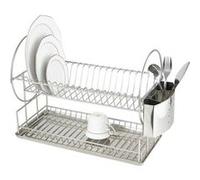 WENKO Égouttoir d'angle pour vaisselle acier inox - emplacements pour assiettes et tasses, corbeille à couverts, coupelle de collecte, Acier inoxydable, 21 x 33 x 49 cm, Argent mat