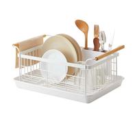 Égouttoir à vaisselle Yamazaki Home avec égouttoir amovible, comptoir de cuisine, support de séchage à vaisselle en acier et bois, taille unique, blanc
