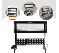 Égouttoir - Au-dessus de l'évier, 2 niveaux - Réglable - Auto-égouttant - Acier au carbone - Capacité de charge 100 kg - Pour éviers jusqu'à 84 cm - 84,5×28×31 cm - Noir