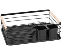 Égouttoir compact avec tablette et porte-couverts - 43 x 30,5 x 14 cm - noir - pour la cuisine et l'évier Égouttoir avec bac de récupération amovible