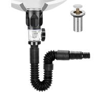 Égouttoir de Bonde de Lavabo 300-1000Mm Siphon Avec Pop-Up Bouchon Vidange | Filtre Tuyau Flexible, Rétractable, Anti-Colmatage Anti-Odeurs, Anti-Insectes Noir