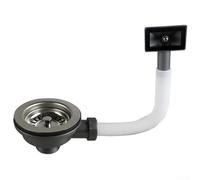 Égouttoir de cuisine, 75 x 40 mm, kit d'évier réglable de 150 à 280 mm, sortie G1, facile à installer, en acier inoxydable et plastique, noir (114)