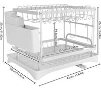 Égouttoir de cuisine - Égouttoir à deux niveaux - Acier au carbone et plastique - Tuyau d'évacuation pivotant à 360° - Porte-couverts - 42 × 30 × 29 cm - Blanc