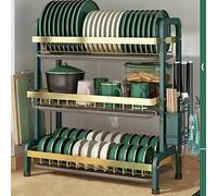Égouttoir de cuisine, Étagère à épices 3 niveaux, grand égouttoir vaisselle réglable for le rangement, l'organisation du comptoir de cuisine, compact, ensemble d'égouttoir, vert 56 x 23