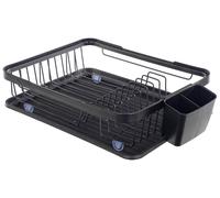 Égouttoir - Égouttoir à vaisselle - Égouttoir de 43 cm - Structure en acier avec bac d'égouttage - Panier à couverts - Noir