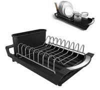 Égouttoir, égouttoir en acier inoxydable, égouttoir compact et extensible avec range-couverts, porte-couverts, égouttoir de cuisine / 29 x 20 cm, noir