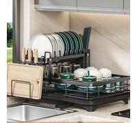 Égouttoir en acier inoxydable – Égouttoir compact avec bec pivotant à 360°, bac d'égouttage et porte-couverts, peu encombrant pour la cuisine (1 niveau + tablette supplémentaire)