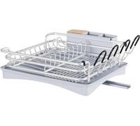 Égouttoir en aluminium avec porte-tasses et panier à couverts, gris, pivotant