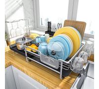 Égouttoir en aluminium pour assiettes, pliable, avec porte-couverts et porte-bouteilles