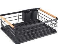 Égouttoir en métal noir avec tablette et porte-couverts