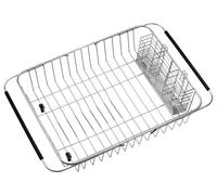 Égouttoir extensible avec porte-couverts, en acier inoxydable 304, égouttoir pour évier ou plan de travail, inoxydable.