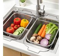 Égouttoir extensible en acier inoxydable pour évier, deux tailles, passoire réglable pour fruits, légumes et vaisselle, égouttoir multifonctionnel, panier à légumes, panier à vaisselle, accessoires po