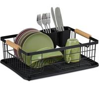 Égouttoir - Panier à couverts et bac de récupération - Étagère d'égouttage pour cuisine - Égouttoir en plastique - Métal - Noir