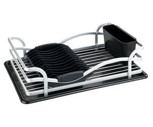 Egouttoir WENKO Alu Noir Argent Egouttoir Panier à couverts Porte-assiettes