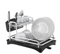 Égouttoirs à Vaisselle Double Couche en Alliage d'aluminium évier égouttoir à Vaisselle Organisateur de Cuisine égouttoir Plaque Support Couverts étagère de Rangement Accessoires (Argent)
