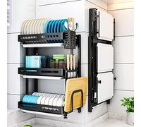 Égouttoirs à Vaisselle Égouttoir à Vaisselle Mural en Acier Inoxydable avec bac à égouttoir,Égouttoir à Vaisselle Pliable en Acier Inoxydable,Égouttoirs à Vaisselle à 3 Niveaux,Étagère de ra