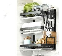 Égouttoirs À Vaisselle Étagère À 3 Couches dans La Cuisine, Noir 42 * 56 * 27 Cm Égouttoir À Vaisselle Mural en Acier Inoxydable, Égouttoir De Rangement De Cuisine, Porte-Baguettes avec Cout