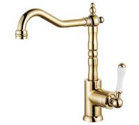 EGTink Robinet de cuisine rétro haut pivotant à 360° - Robinet de lavabo en laiton antique - Mitigeur monocommande pour lavabo de salle de bain - Doré