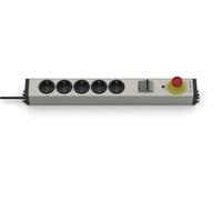 EHMANN 0873x00052035 Multiprise en Aluminium 5 Prises avec Interrupteur FI intégré 30 mA, disjoncteur 16 A et arrêt d'urgence, câble d'alimentation de 5 m