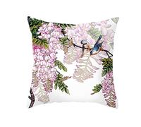 EHOMERY Housse De Coussin De Jardin Taie d'oreiller Rectangle Oiseaux De Fleurs Velours Housses De Coussin Housse Coussin Fille Chambre Taie d'oreiller Décoration Blancviolet 16X16 inches