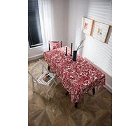 EHOMERY Linge De Table Nappe Lin Nappe Noël Grande Taille Modèle De Plante De Fleur Linge De Table Epongeable Nappe Tissus Enduit Rouge Décoration De Protection De Table 140X250Cm