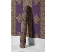 EHOMERY Papier Peint Manga Adhesif Mural Vinyle Rétro Élégant Motif de Défilement Violet Fresque Murale As Creation Intissé Papier À Décoller Pour La Décoration Cuisine 45x300cm