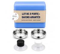 EHOP Porte Savon Aimanté Mural - Lot de 2 - Douche - Ventouse sans Perçage | Capsule métal + aimant protégé - Savon toujours sec - Salle de bain & cuisine - Origine France Garantie - Savon non inclus