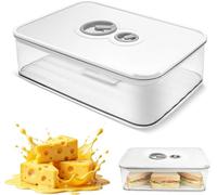 EHOTER Boîte À Fromage Hermétique 1250ML Avec Minuterie, Boite A Fromage Pour Frigo Anti Odeur, Conteneur Empilable Transparent Pour Réfrigérateur Idéale Pour Charcuterie Et Légumes (Blanc)